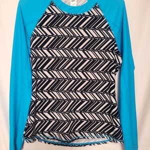 Chic Blue and Black Patterned Long Sleeve Top